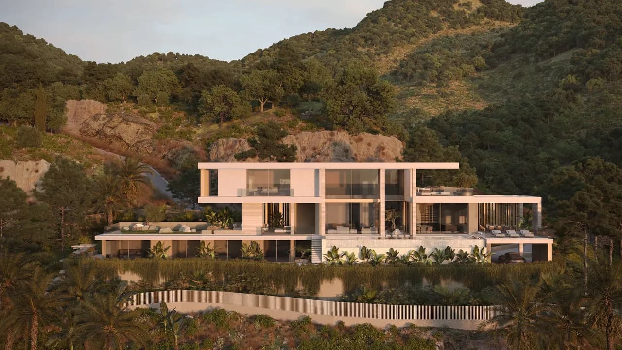 Villa Continental by Signature Development — a turnkey villa set into the hills above Marbella, at dusk (architectural render)